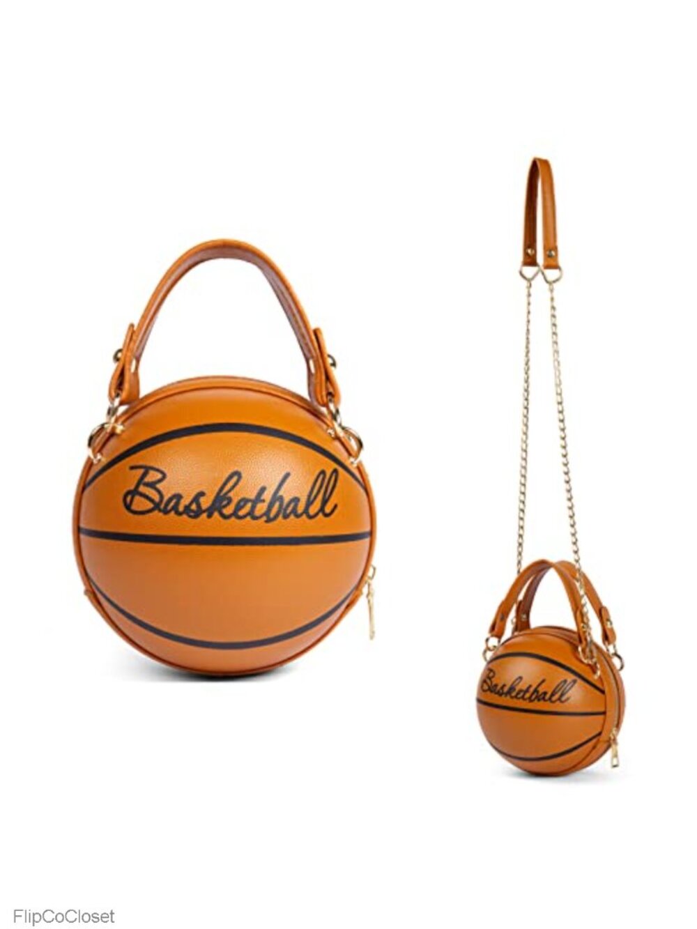 Novelty Basketball-Shaped PU Leather Crossbody Bag Mini Round Handbag with